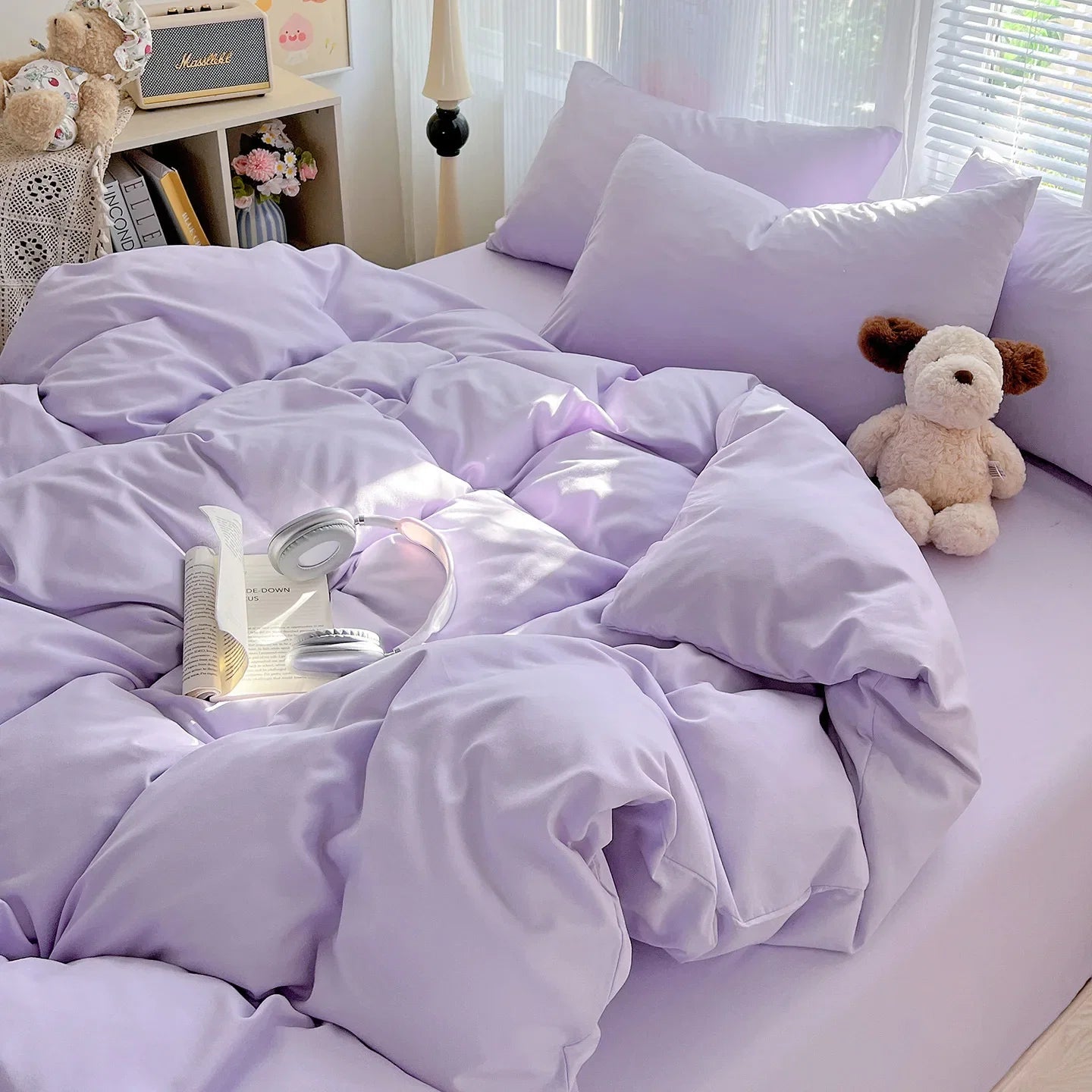 4pcs Duvet Cover Set with Sheet and Pillowcases Solid Color Bedding Set