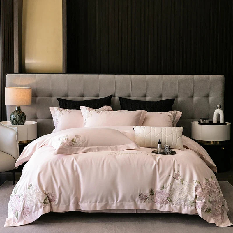 1000TC Egyptian Cotton Luxury Flowers Embroidery Bedding Set
