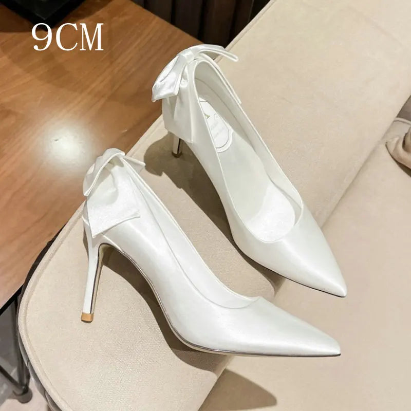 French Satin White Main Wedding Dress Shoes