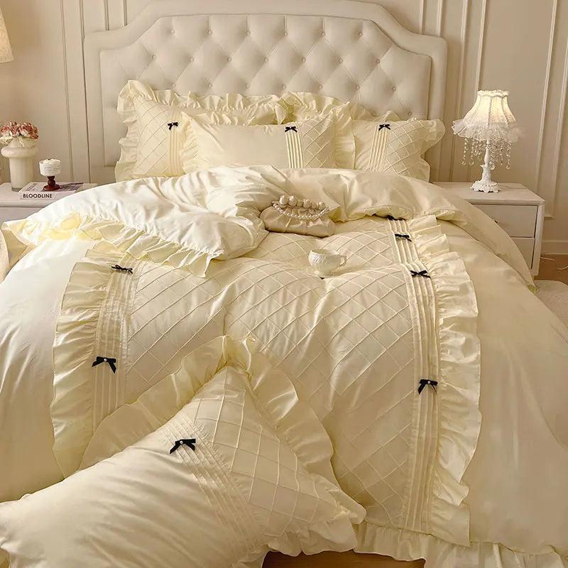 White Pink Yellow Princess Wedding Bedding Set