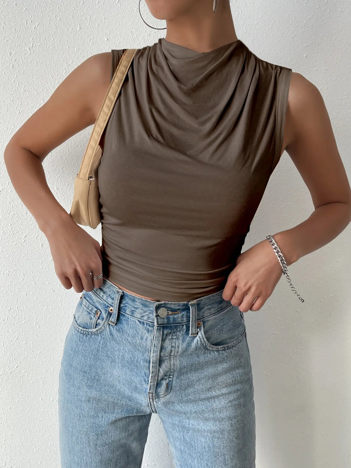 Simona Pleated High Neck Top