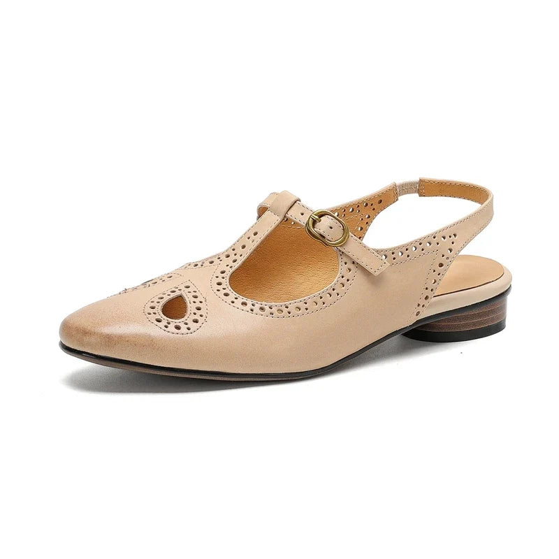 cowhide hollow out breathable low Heel