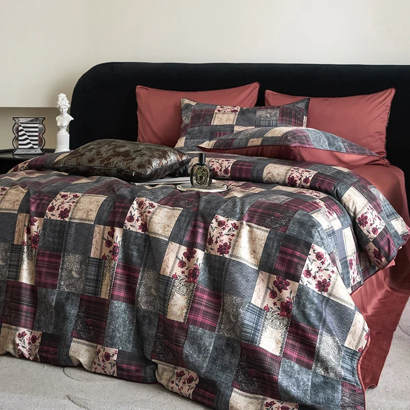 1000TC Egyptian Cotton Vintage Rose Print Bedding Set