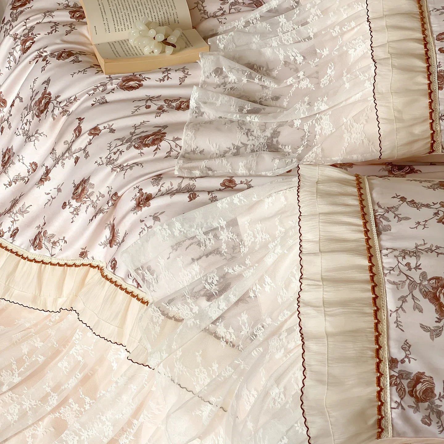 Vintage Floral Ruffle Lyocell Cotton Bedding Set