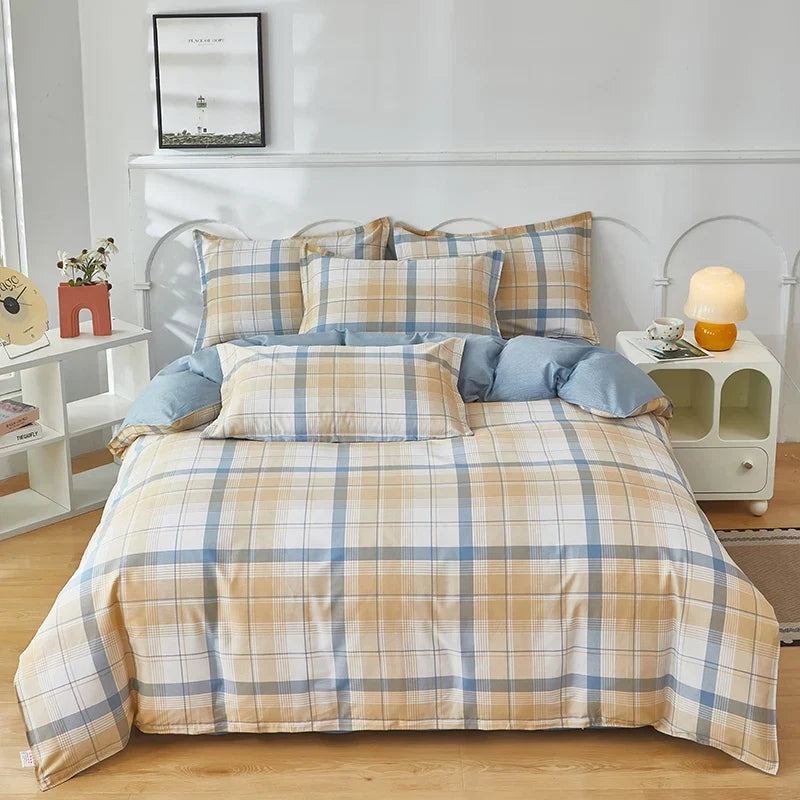 Nordic All Cotton plaid comforter cover for double bed 100% Pure Cotton Quilt cover 1pcs soft Simple Duvet cover King Queen Size