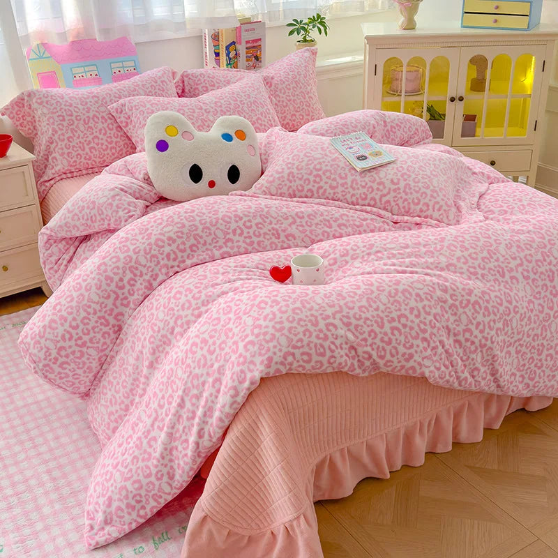 Winter Velvet Quilt Duvet Cover Suit Soft Plush Comforter Cover Queen King Bedding Set