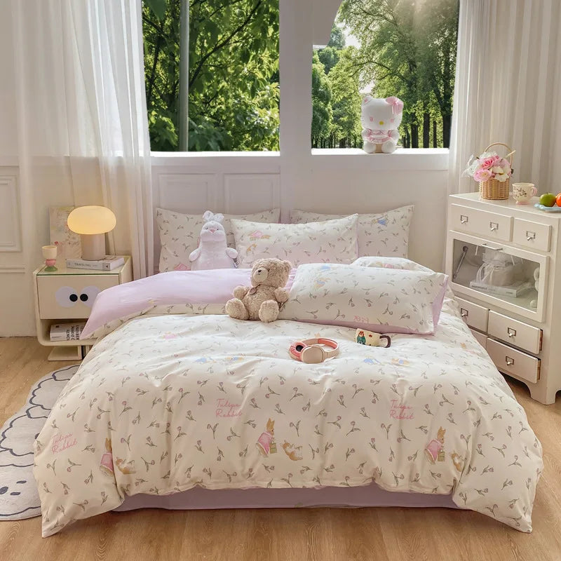 Cotton 4 Piece Bed Set Soft Breathable Bedding