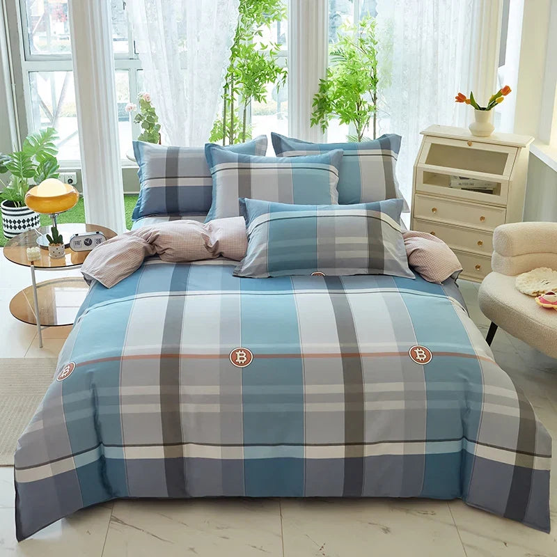 Nordic All Cotton plaid comforter cover for double bed 100% Pure Cotton Quilt cover 1pcs soft Simple Duvet cover King Queen Size