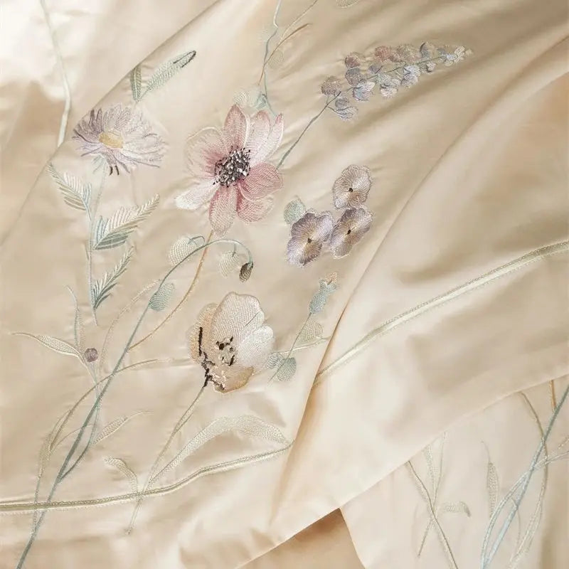 1000TC Egyptian Cotton Elegant Flowers Embroidery Luxury Bedding Set