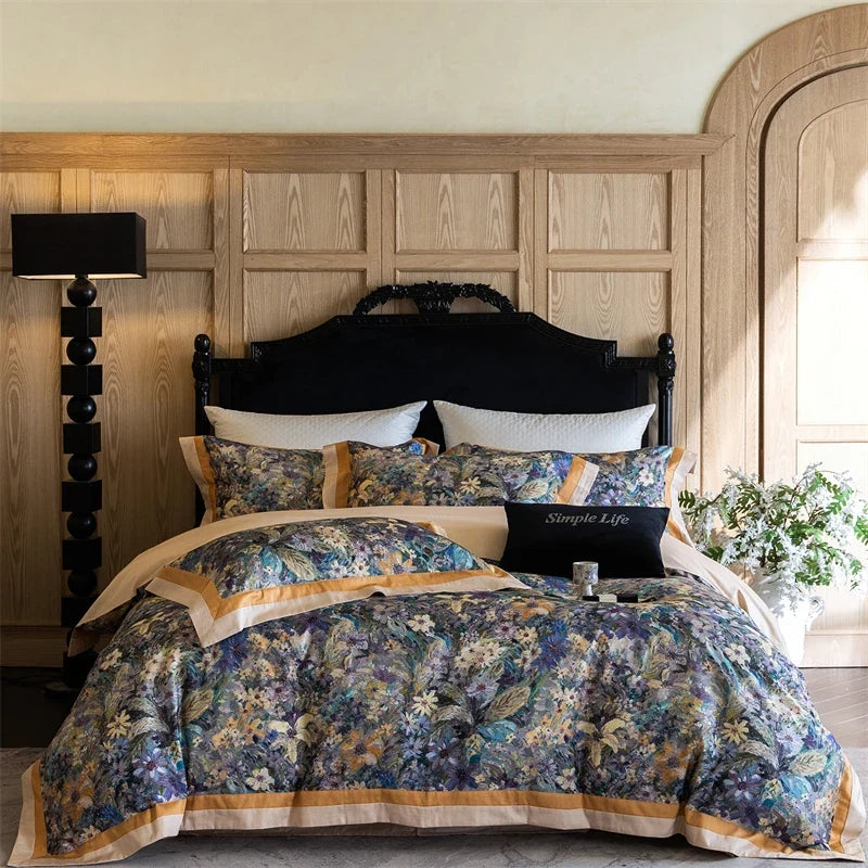 Premium 1000TC Egyptian Cotton Flowers Prints Oil Painting Style Bedding Set