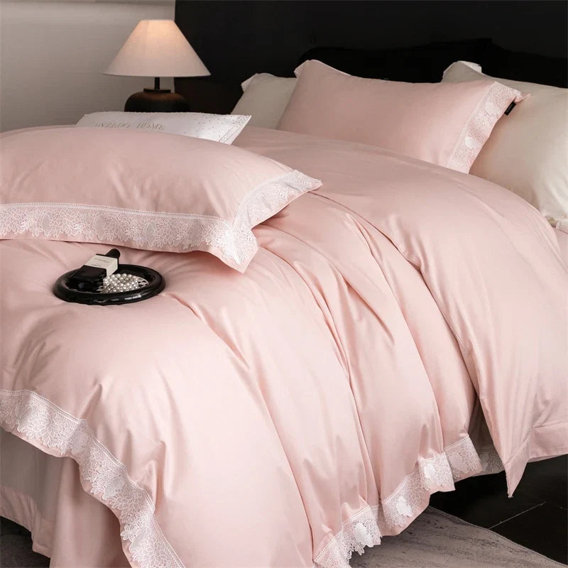 Premium 1000TC Egyptian Cotton Flowers Lace Wide Edge Luxury Bedding Set