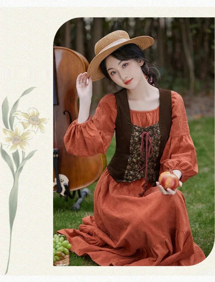 Your Muse 2-Piece Cotton Cottagecore Dress+Vest