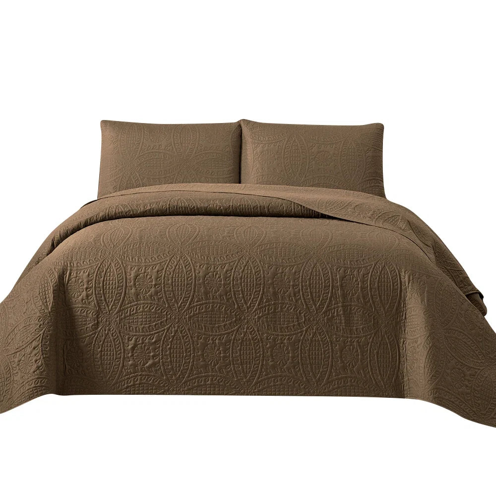 3pcs Luxury Quilted Microfiber Bedspread Coverlet Bedding Set