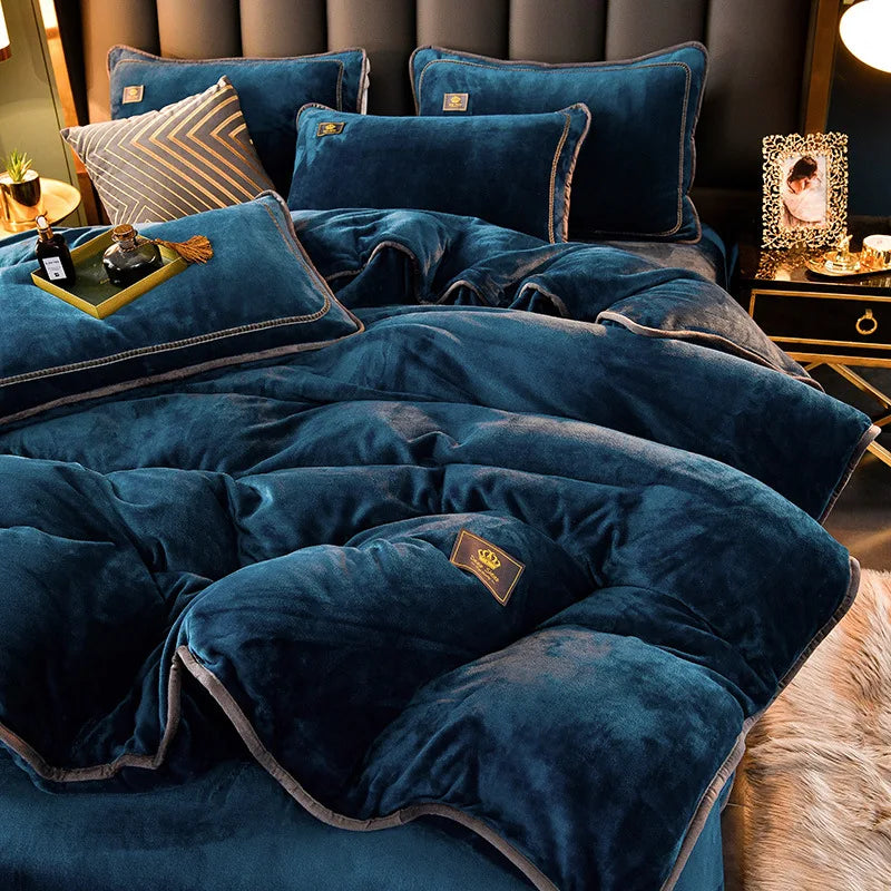 Winter Thicken Warm Velvet Duvet Cover Set Flannel Bedding Set