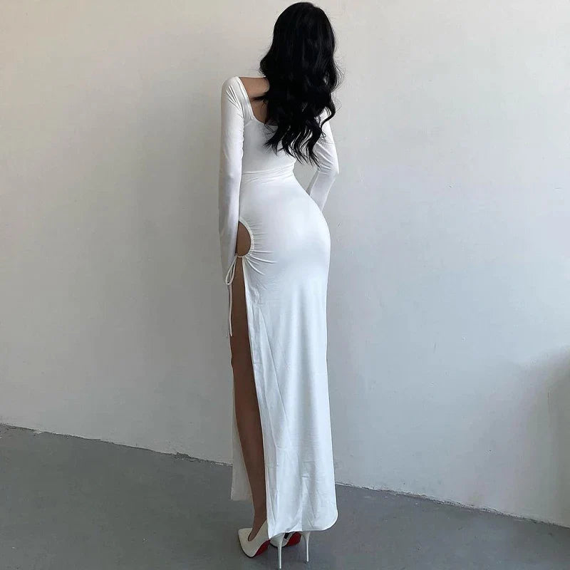 Sizzle Split Ruched Maxi Dress