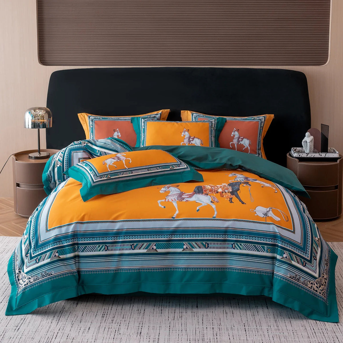 1000TC Egyptian Cotton European Style Luxury Horse Print Bedding Set
