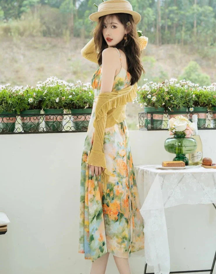 Summer Garden 2-Piece Floral Print Cottagecore Dress Set
