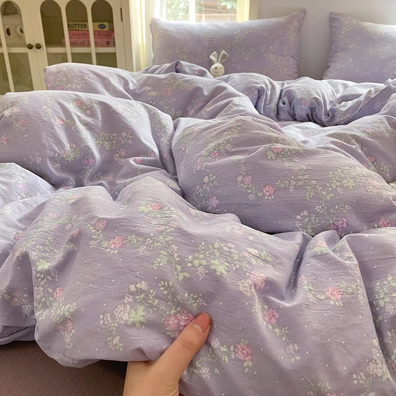 3/4Pcs Set Floral And Polka Dot Print Styles Duvet Cover Bed Sheet Pillowcase Full-Size Bedspread Set 1.5-Sleeper Bedding Set