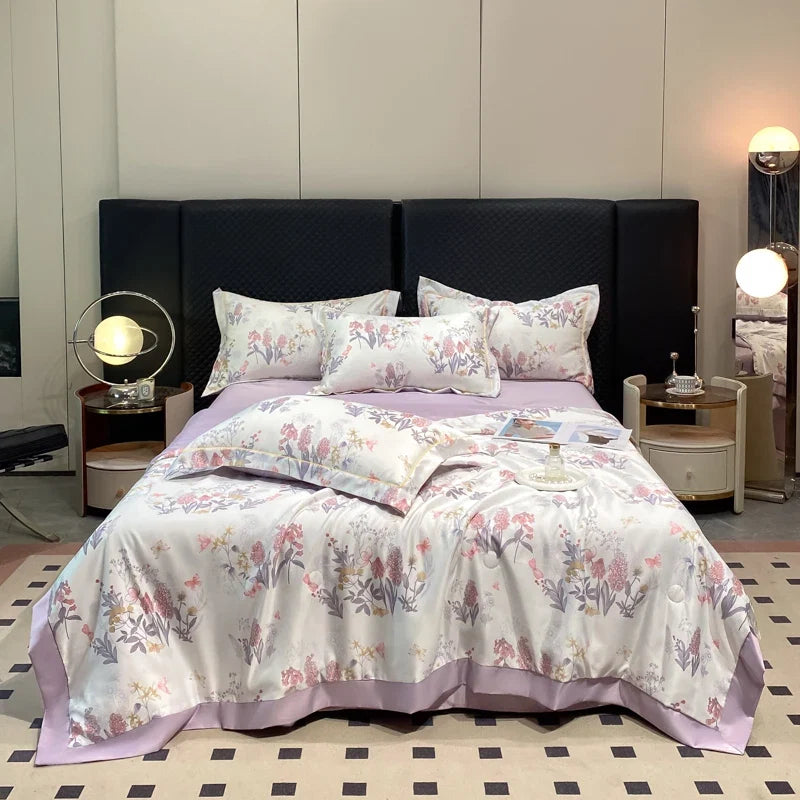 Summer Printed Quilt Set with Pillowcase Washed Cotton Bedding Set