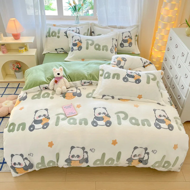 Cute Cartoon Velvet Bedding Set