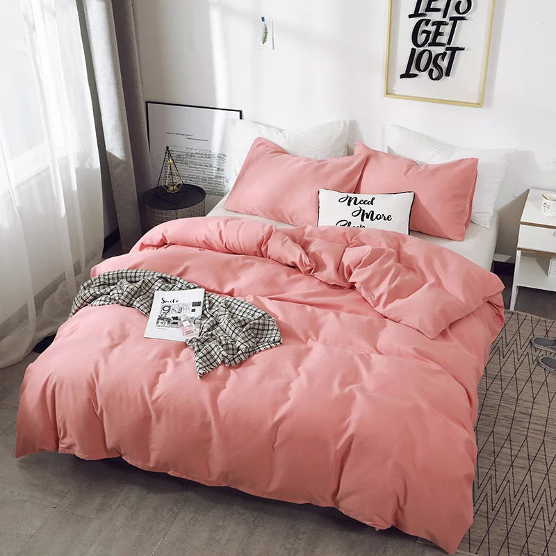Nordic Solid Color Brushed Duvet Cover 220x240 Single Double Bed Microfiber Bedding Set