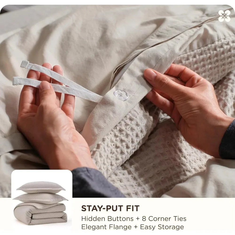 3 Pieces King Size Pure Cotton Woven Linen Colorful Duvet Cover Soft Breathable Bedding Set