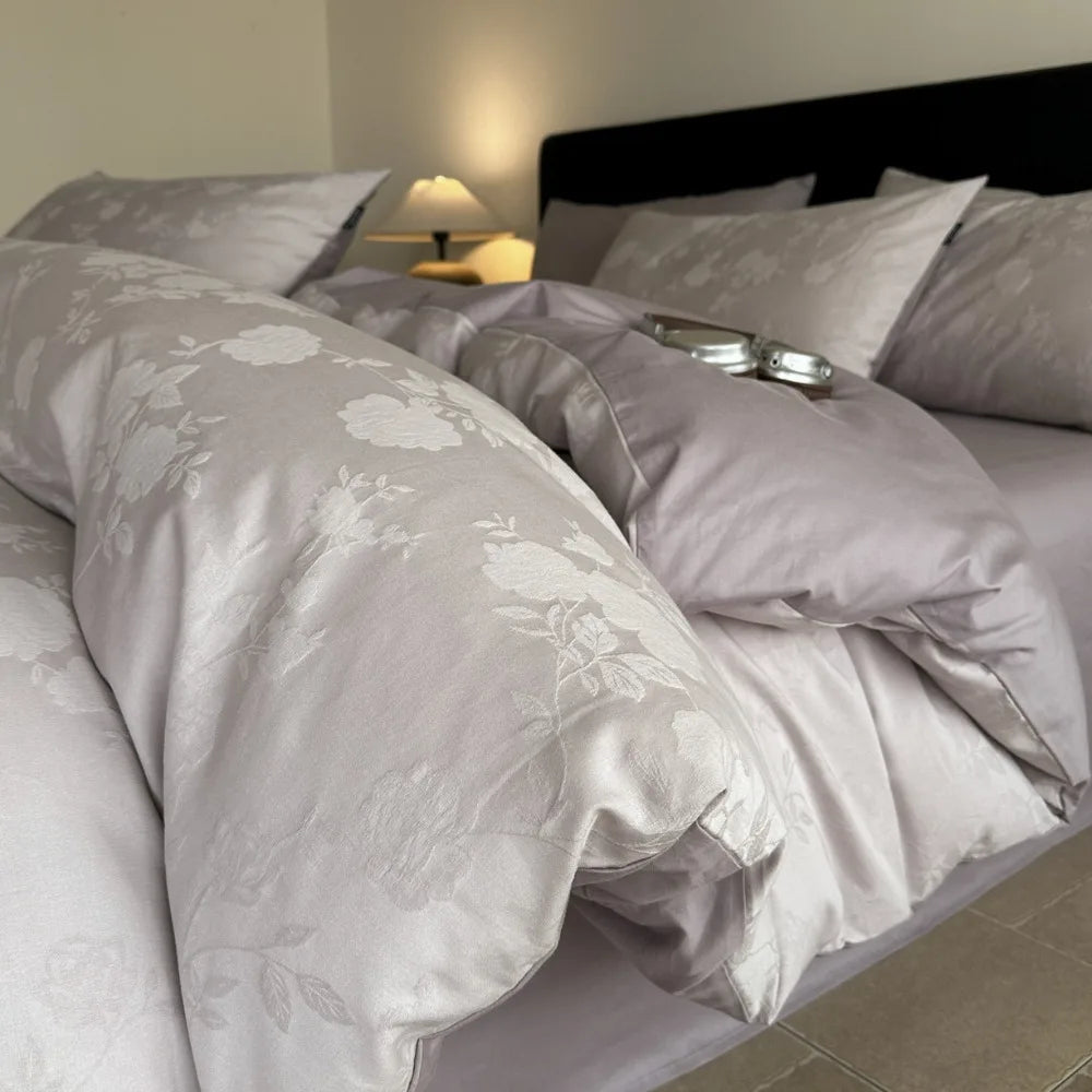 Thick Woven Cotton Jacquard 4 Piece Bed Set Luxury Pure Cotton Duvet Cover Sheet Set