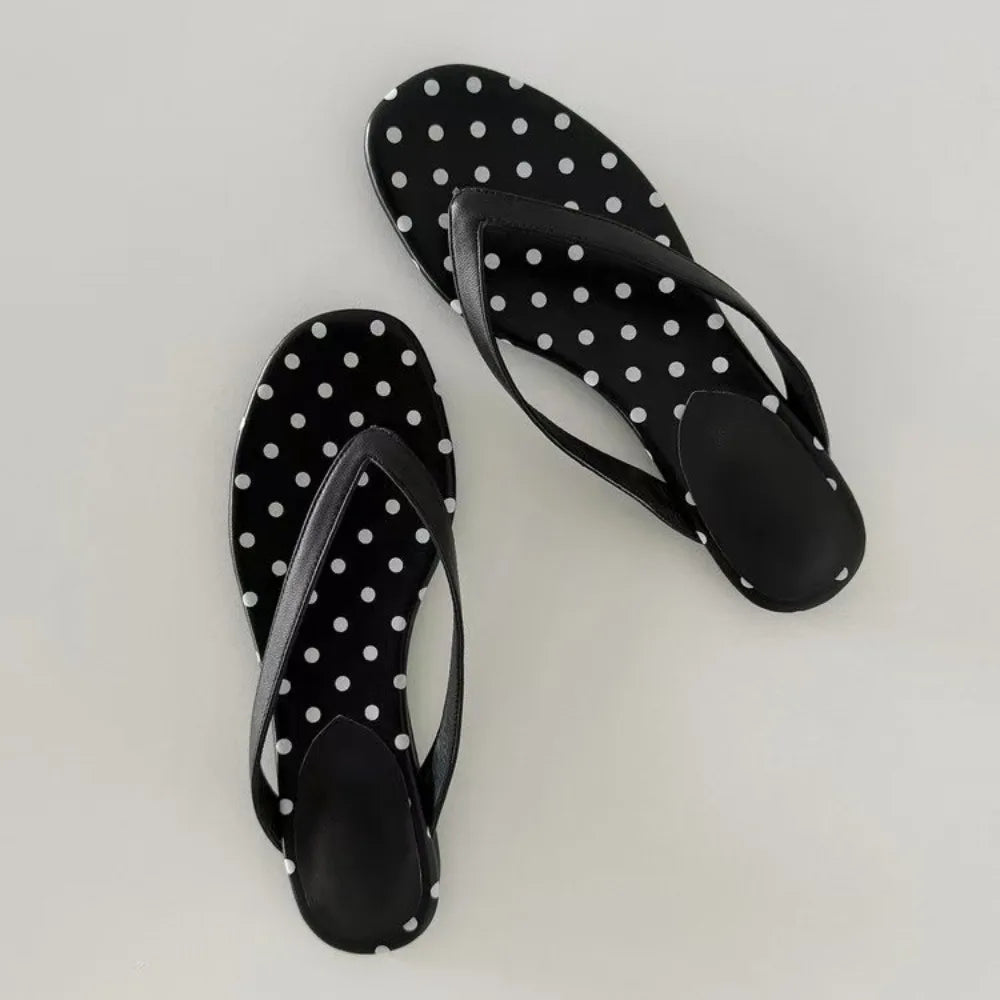 Women Clip Toe Flip Flop Black White Dress Slide Shoes