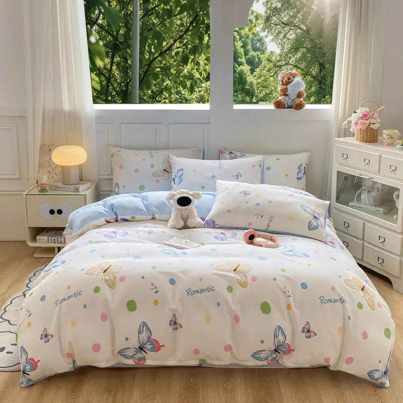 Cotton 4 Piece Bed Set Soft Breathable Bedding