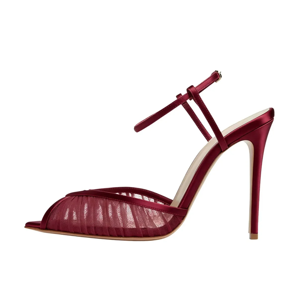 white Mesh Pleated Wedding Shoes