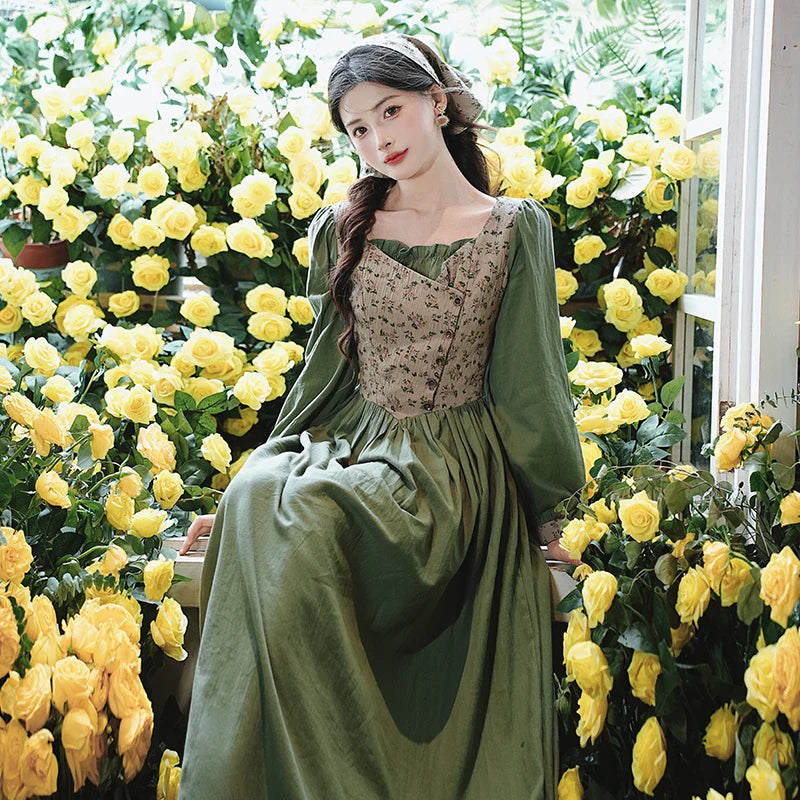 Sunflower Garden Cottagecore Dress with Headscarf