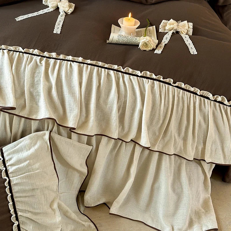 Vintage Double Layer Bow Princess Bedding Set