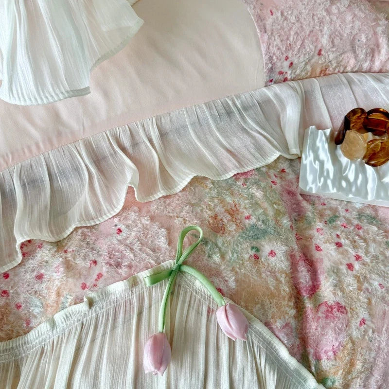 Shabby Chic Pink Flower Bedding Set