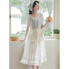 Strawberry Garden 3-Piece Set Cottagecore Dress with Head Scarf