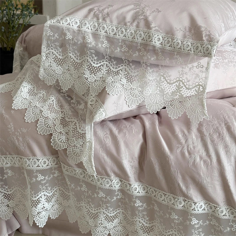 Vintage Embossed Jacquard Lace Edge Luxury Bedding Set