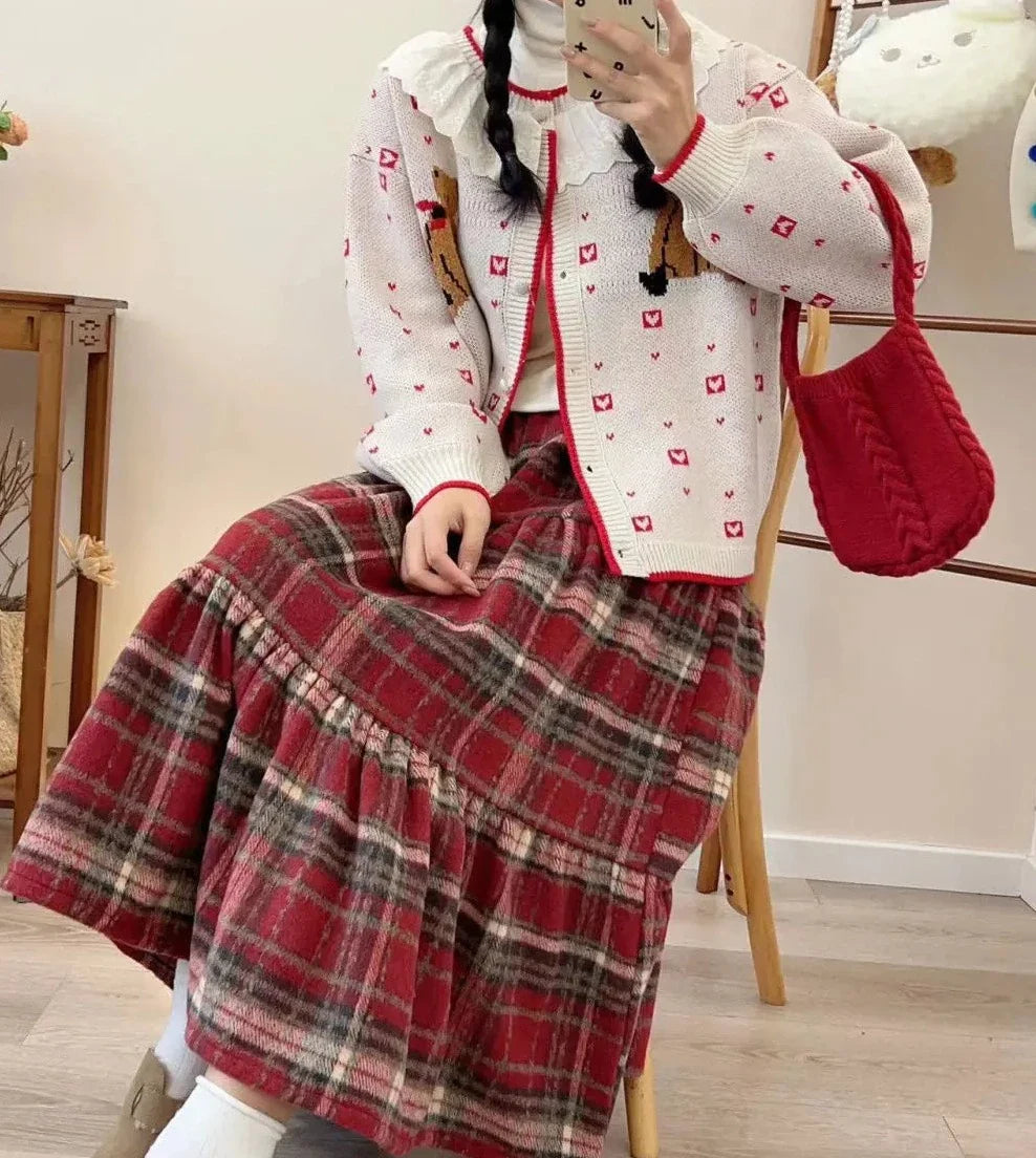 Plaid Wool Tiered Cottagecore Skirt