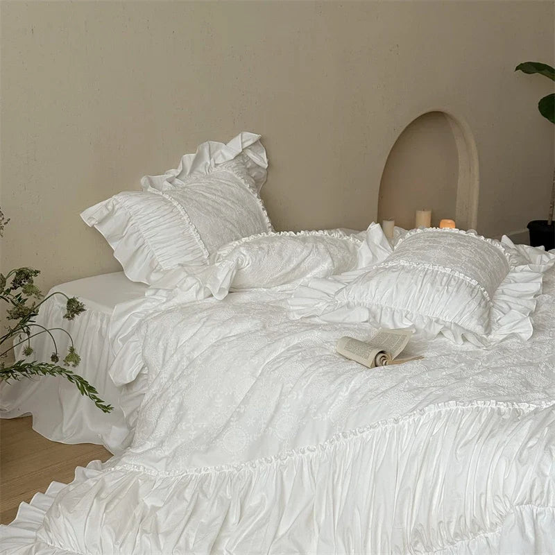 100% Cotton White Vintage French Princess Wedding Bedding Set