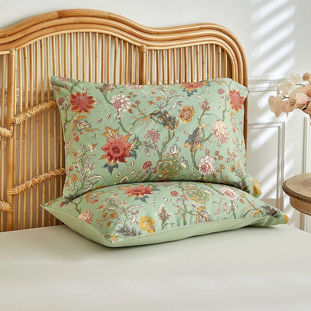 Vintage Floral Printed Duvet Cover Set Soft Breathable Double Bed Bedding Set