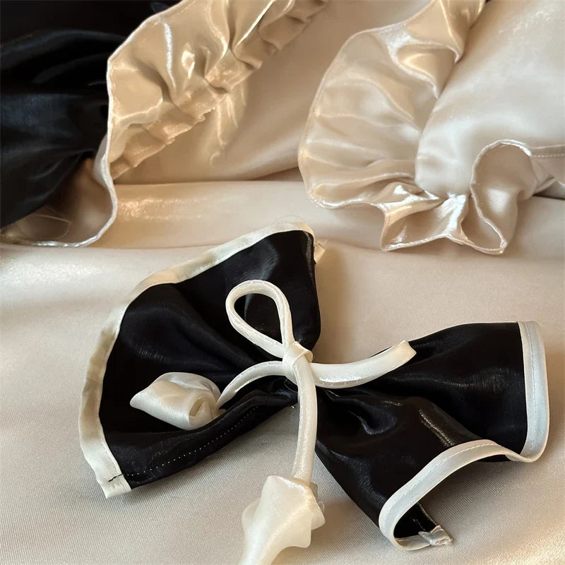 Vintage French Ruffles Bow Wedding Bedding Sets