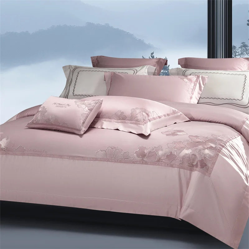 Chinese Style Flowers Embroidery Luxury Bedding Set