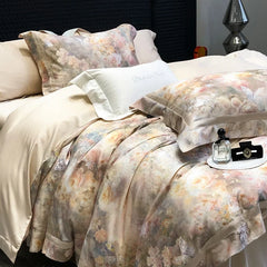 Flowers Digital Printing Wide Edge 1000TC Lyocell Cotton Soft Silky Bedding Set