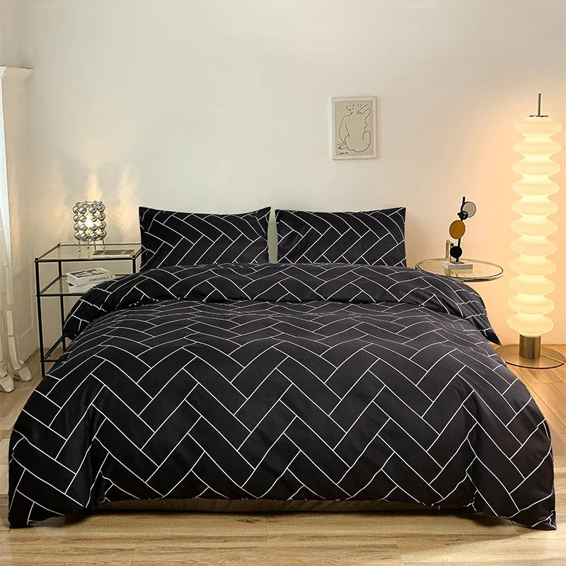 Printed Quilt Cover Set Quilt cover with Pillowcases 3PCS sets plaid Comforter cover queen king twin size for double single bed