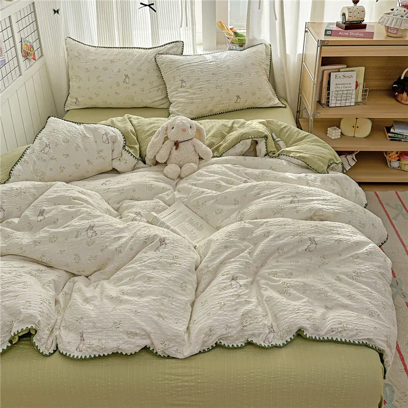 3/4Pcs Skin-friendly Soft Pleated Yarn Bedding Set
