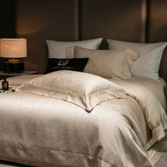 Thick Woven Embossed Jacquard Lyocell Cotton Bedding Set, Soft Silky Duvet Cover Set, Pillowcases, Bed Sheet/Fitted Sheet, 4Pcs