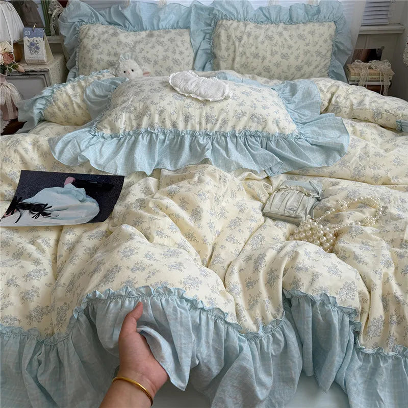 Korean Princess Style Floral Ruffles Bedding Set