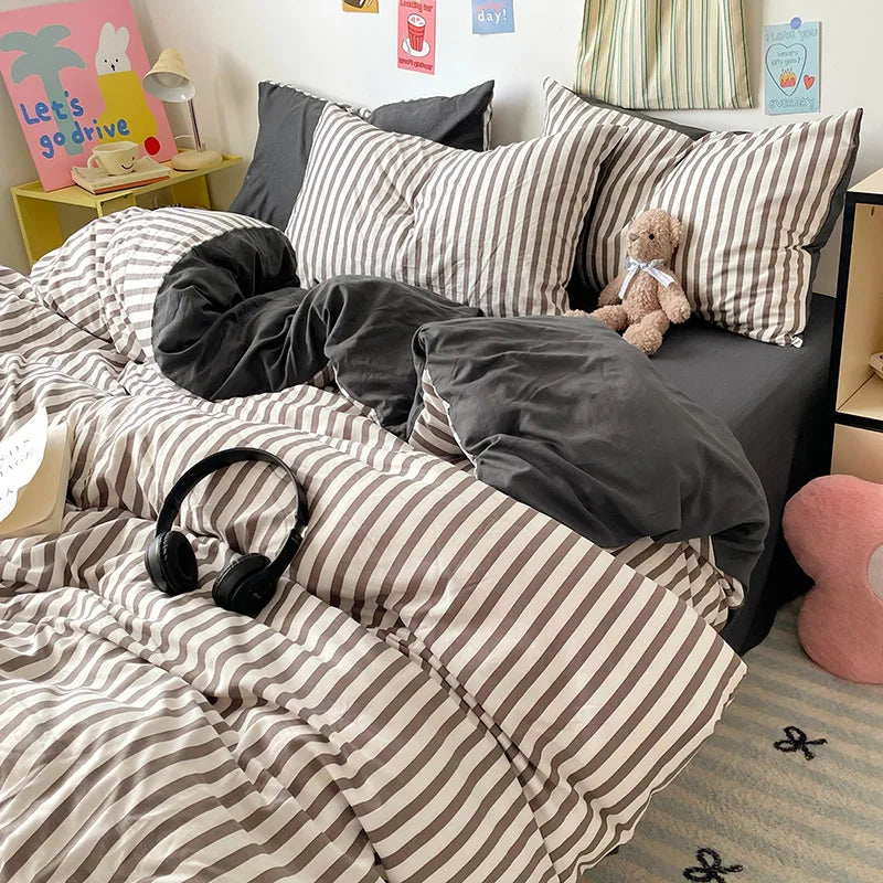 Striped Printed Microfiber Duvet Cover Set Breathable Lightweight Soft Bedding  Set with Bed Sheet Pillowcase Full Queen Size