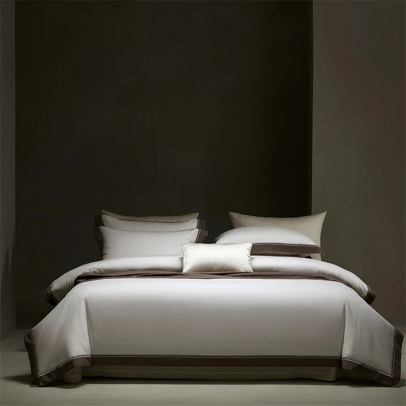 600TC Egyptian Cotton Thickened Brushed Wide Edge Bedding Set