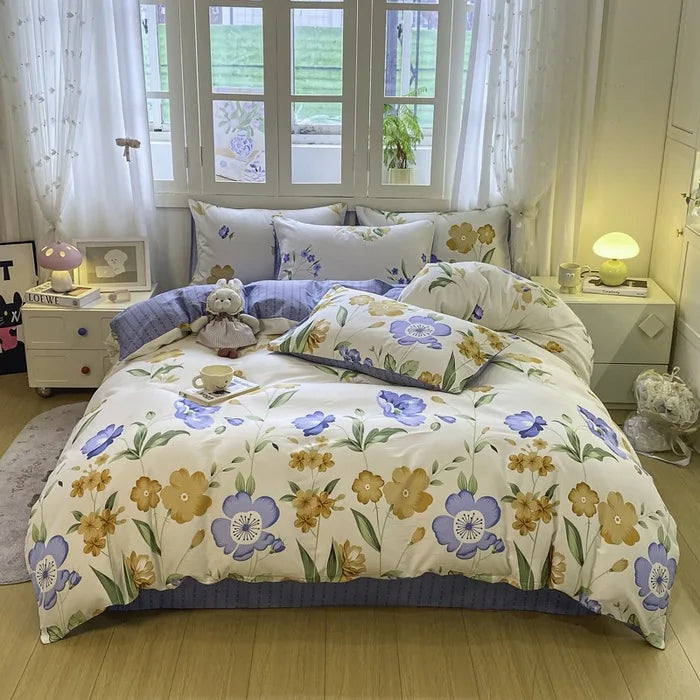 Cotton 4 Piece Bed Set Soft Breathable Bedding