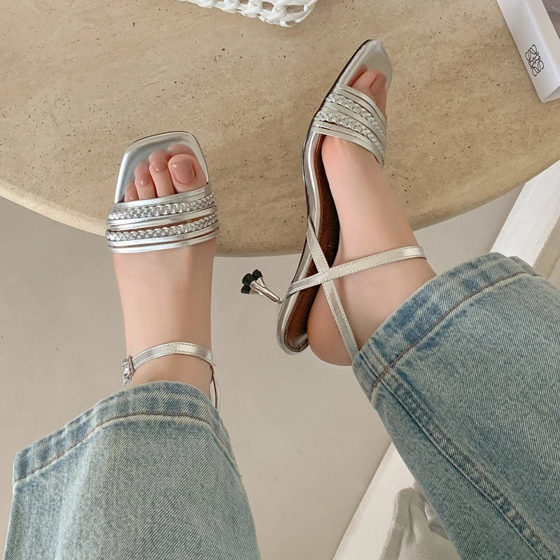 leather French woven loose grip high Heels