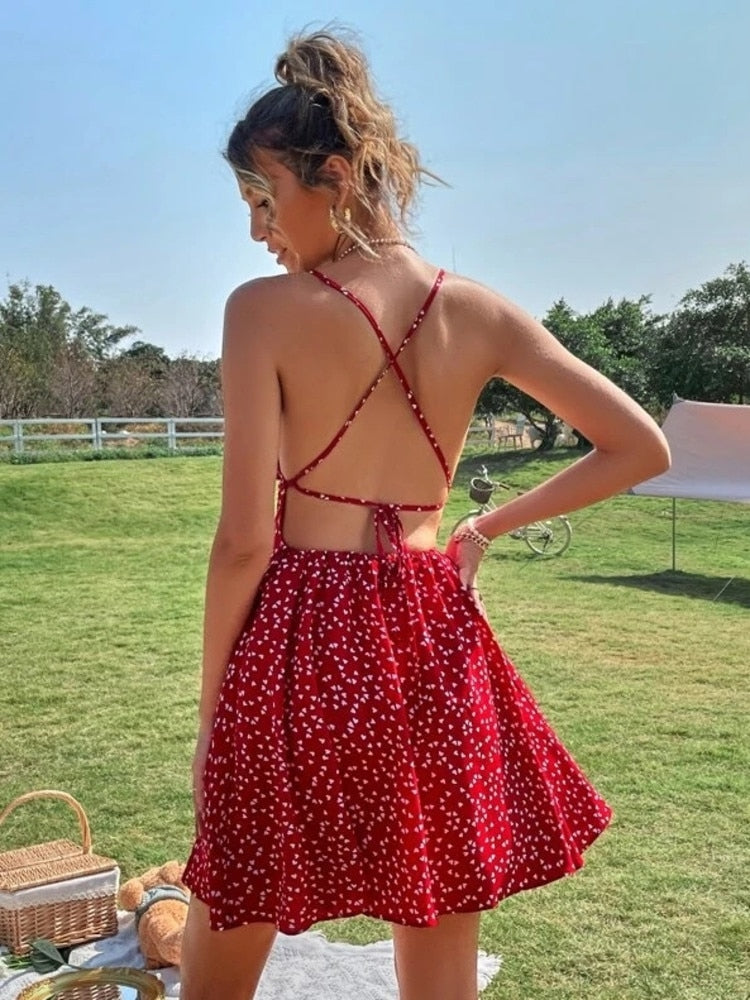 Confetti Crisscross Floral Backless Dress